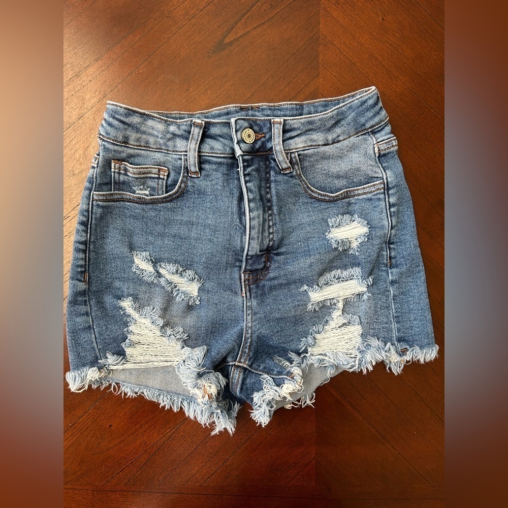 LUCKY & BLESSED Blue Jean Shorts Distressed High-Waisted